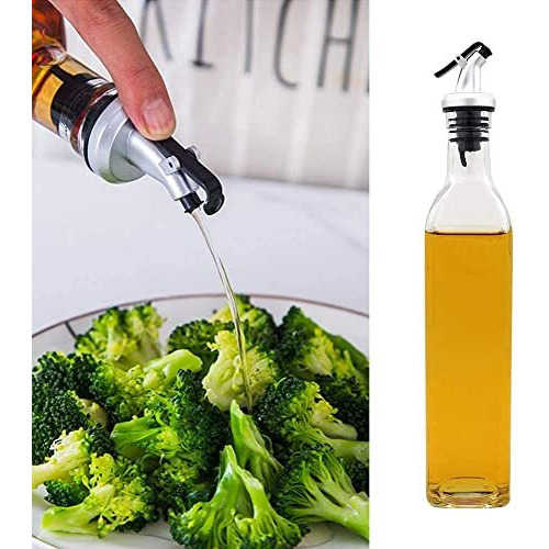 Kmils Oil Dispenser, Glass 500 Ml Oil Dispenser For Kitchen, Oil Container For Kitchen, Oil Can & Oil Pourer For Kitchen With Silicone Funnel (2 Pcs Oil Bottle + 1 Pc Silicone Funnel) - Transparent