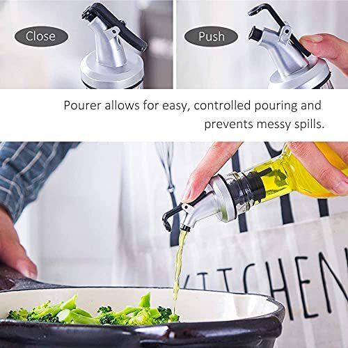 Kmils Oil Dispenser, Glass 500 Ml Oil Dispenser For Kitchen, Oil Container For Kitchen, Oil Can & Oil Pourer For Kitchen With Silicone Funnel (2 Pcs Oil Bottle + 1 Pc Silicone Funnel) - Transparent