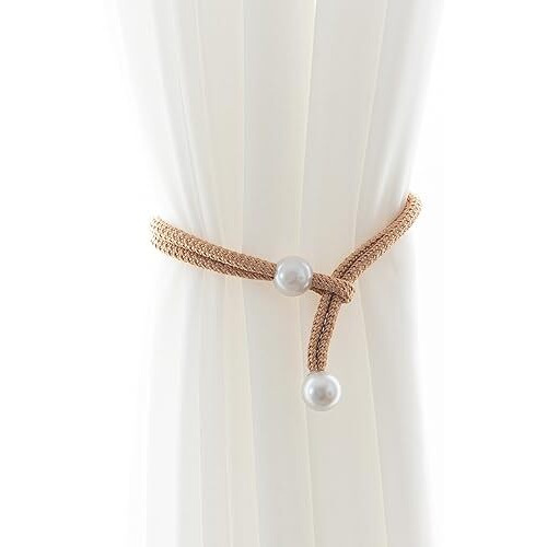 Curtain Tieback, 6Pcs Curtain Holder, Polyester Curtain Holdbacks With Imitation Pearl, Convenient Tie Backs Decorative Curtains Tie Band For Window (3Pairs Yellow)