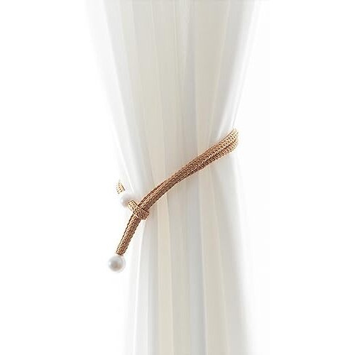 Curtain Tieback, 6Pcs Curtain Holder, Polyester Curtain Holdbacks With Imitation Pearl, Convenient Tie Backs Decorative Curtains Tie Band For Window (3Pairs Yellow)