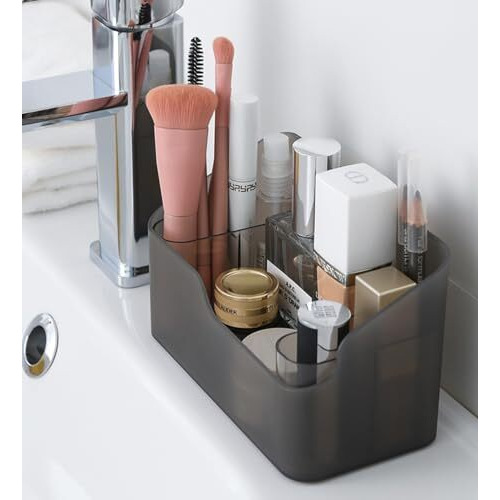 Wolpin Cosmetic Storage Box Makeup Lipstick Makeup Brush Organiser Stand Frosted Case Dressing Table Bathroom Organiser With Removebale Grid Box (16.5 X 8.5. X 10 Cm), Gray, Plastic