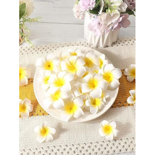 Tied Ribbons 30 Pcs Artificial Flower For Pooja Room Decoration Foam Plumeria Hawaii Flowers Frangipani Beach Floating Flower For Home Pooja Room Office Necklace Garland Diy Craft Wedding Gift Items