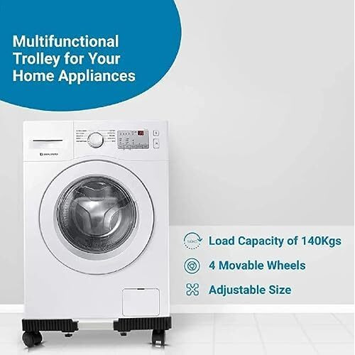 Ijams Adjustable Top Load Washing Machine Stand Washing Machine Stands Fridge Stand Refrigerator Trolley Washing Machine Trolley Capacity 140 Kg Min-16.5X19.5 Max-25.5X32 (Black)