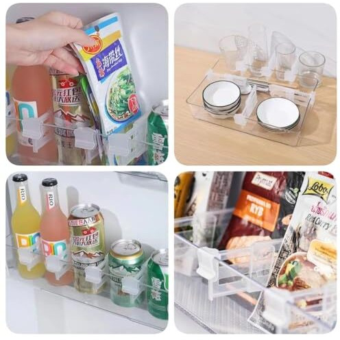 Astonandia Fridge Storage Divider,Fridge Organiser For Sachet Seasoning Sauce Packet Space Saving Adjustable Divider For Kitchen Desk Bathroom (Clear) (8)
