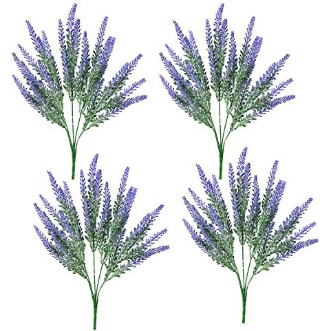 Tied Ribbons Set Of 4 Artificial Lavender Flowers Plant (Lavender,32 Cm) For Vase Pot Home Dcor Items For Living Room Balcony Kitchen Bedroom Office Decoration (Pot Not Included) - Polyester