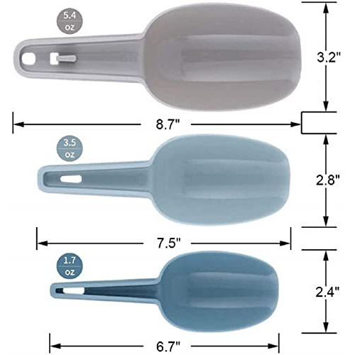 Mobdesk 3Pcs Nesting Multi-Purpose Plastic Shovel Scoop Set Measuring Scoops Kirana Shop, Grocery, Grains, Sugar, Atta, Rice, Masala, Atta, Rice, Masala, Powder Etc (Multi Colour) P-9876