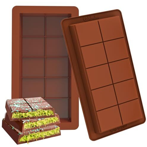 Webake Deep Chocolate Bar Molds 2 Pack, Large And Thick Silicone Chocolate Bar Molds For Stuffed Bar, Big Chocolate Candy Bar Mold For Filling Knafeh Pistachio Chocolate Bar