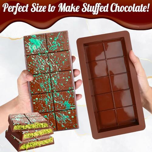 Webake Deep Chocolate Bar Molds 2 Pack, Large And Thick Silicone Chocolate Bar Molds For Stuffed Bar, Big Chocolate Candy Bar Mold For Filling Knafeh Pistachio Chocolate Bar