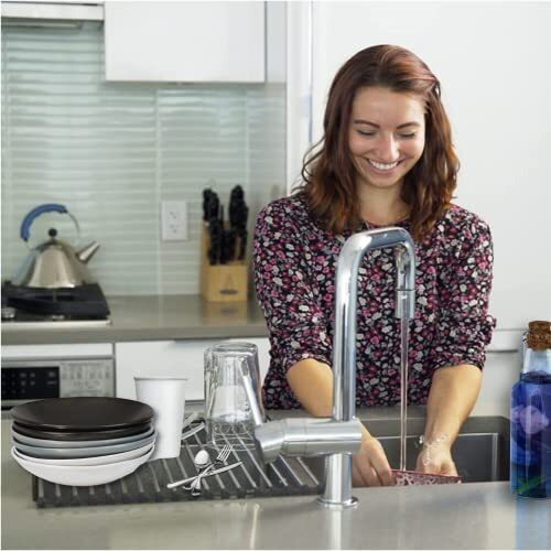 Mohree Over The Sink Grey Dish Drying Rack, Dish Drainer Rack, Roll Up Utensil Drying Rack For Kitchen,Stainless Steel Multipurpose Foldable Dish Plate Big Size For Counter Top Wash