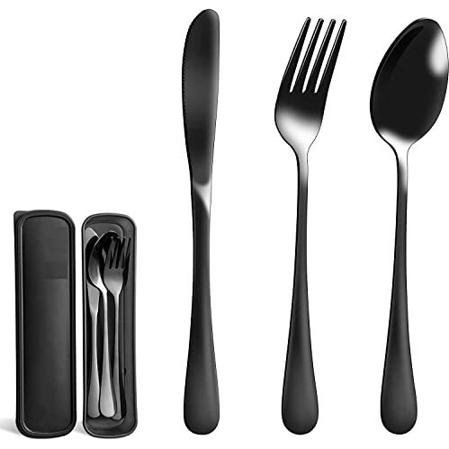 Linist Portable Utensils Set With Case, Reusable Stainless Steel Cutlery Set, Healthy & Eco-Friendly 3 Pcs Knife,Fork,Spoon Cutlery, Ideal For Travel Camping, Office