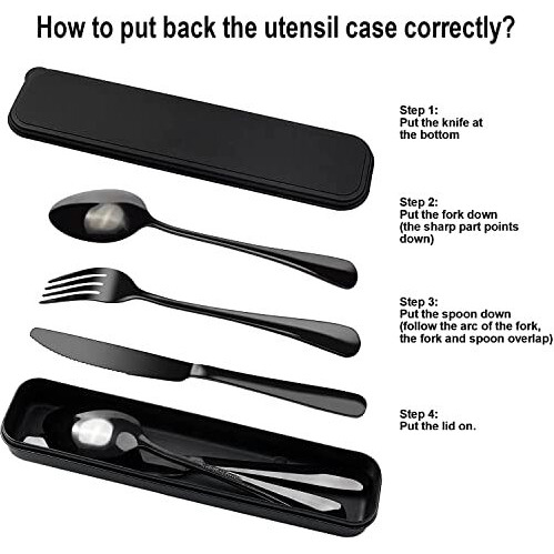 Linist Portable Utensils Set With Case, Reusable Stainless Steel Cutlery Set, Healthy & Eco-Friendly 3 Pcs Knife,Fork,Spoon Cutlery, Ideal For Travel Camping, Office