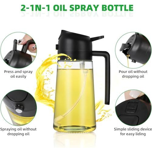 Slyford 500Ml 2 In 1 Olive Oil Sprayer And Oil Dispenser Bottle For Kitchen, Glass Oil Bottle With Premium Nozzle, Oil Sprayer For Air Fryer, Salad,Bbq,Roasting (Multi Color) (Pack Of 1)