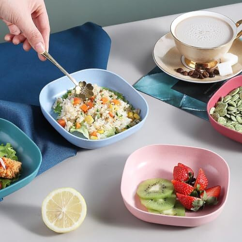 Wolpin Square Plastic Dinner Plate Set (Set Of 10 Pcs) Colorful Snacks Plate/Breakfast Plate With Stand
