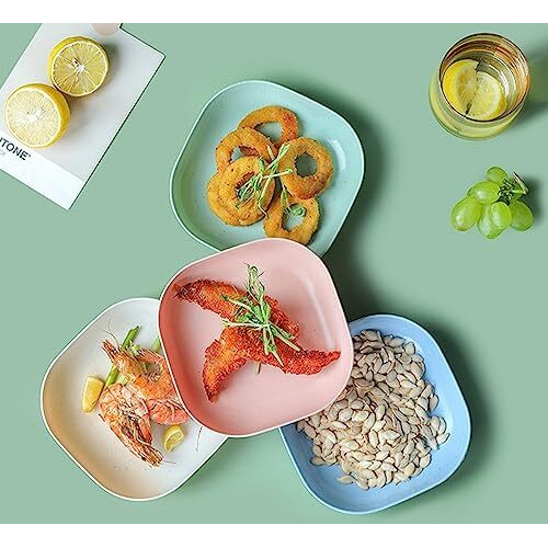 Wolpin Square Plastic Dinner Plate Set (Set Of 10 Pcs) Colorful Snacks Plate/Breakfast Plate With Stand