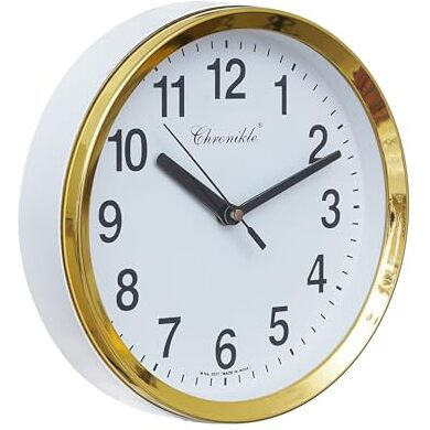 Chronikle Elegant Round Plastic Case White Dial Analog Wall Clock For Living Room Home Decorations Office Gifts (Size 20 X 4.5 X 20 Cm | Color Golden | Weight 278 Gram)