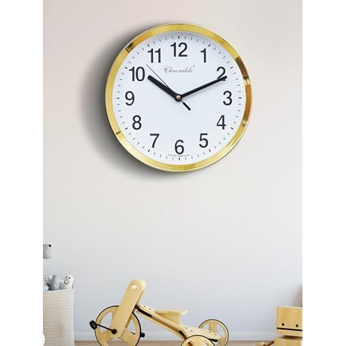Chronikle Elegant Round Plastic Case White Dial Analog Wall Clock For Living Room Home Decorations Office Gifts (Size 20 X 4.5 X 20 Cm | Color Golden | Weight 278 Gram)