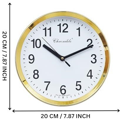 Chronikle Elegant Round Plastic Case White Dial Analog Wall Clock For Living Room Home Decorations Office Gifts (Size 20 X 4.5 X 20 Cm | Color Golden | Weight 278 Gram)