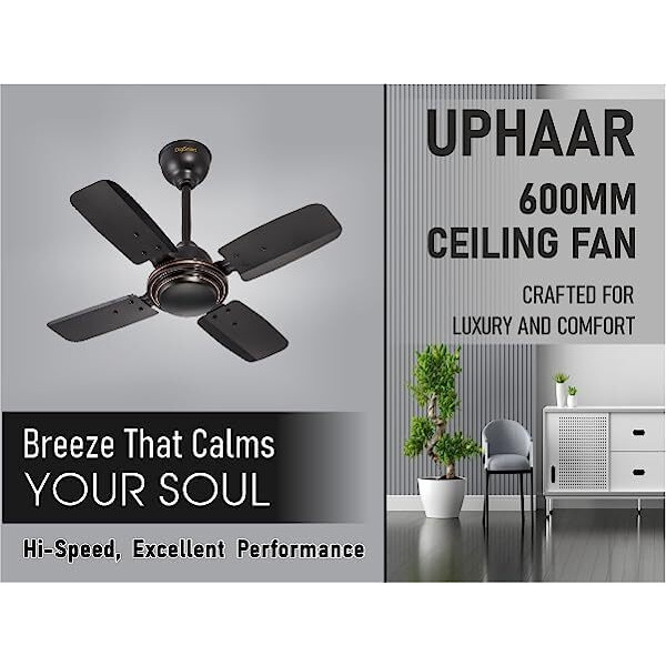 Digismart High Speed 850 Rpm Uphaar 4 Blades (600Mm) Anti Dust Coating Ceiling Fan Smoke Brown - 2 Year Warranty (Uphaar Brown)