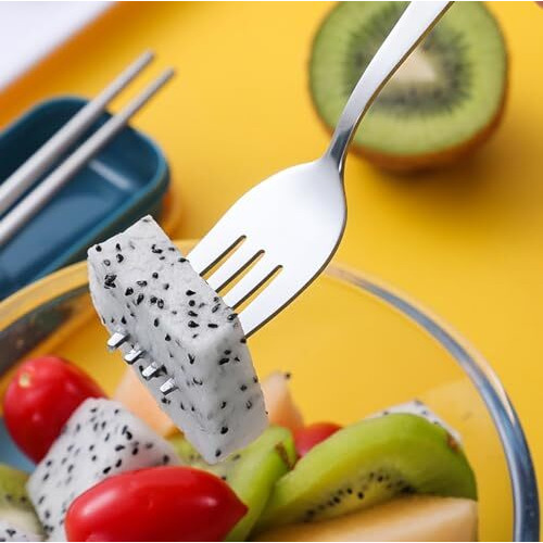 Wolpin Cutlery Set For Lunch Box (Set Of 3 Pcs) Re-Usable Spoon Set Premium Stainless Steel (Spoon, Fork, Chopsticks, Travel Spoon Box) Portable Tableware Men Women Office, Home School Kids, Yellow