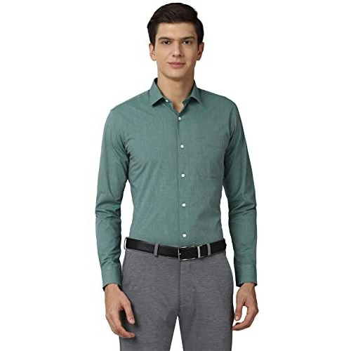 Peter England Men's Solid Regular Shirt (Pesfoslbp19576_Green 38)