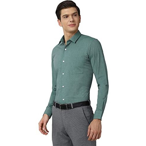 Peter England Men's Solid Regular Shirt (Pesfoslbp19576_Green 38)