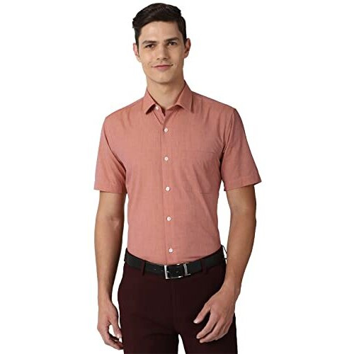 Peter England Men's Solid Regular Fit Shirt (Peshonubk45456_Orange 42)