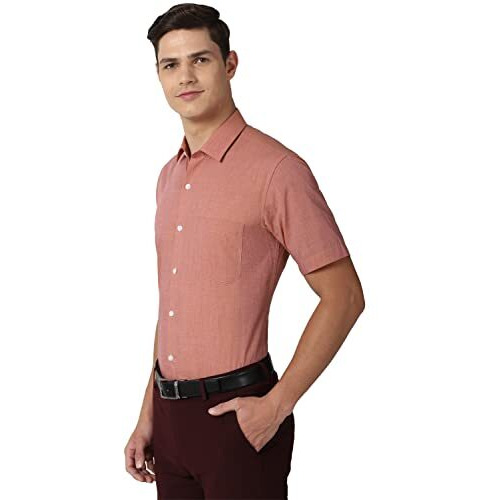 Peter England Men's Solid Regular Fit Shirt (Peshonubk45456_Orange 42)