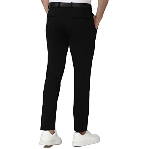Peter England Men's Formal Stretchable Knit Super Slim Fit Mid Rise Trouser | Comfort Lycra | 360-Degree Stretch Black, 34