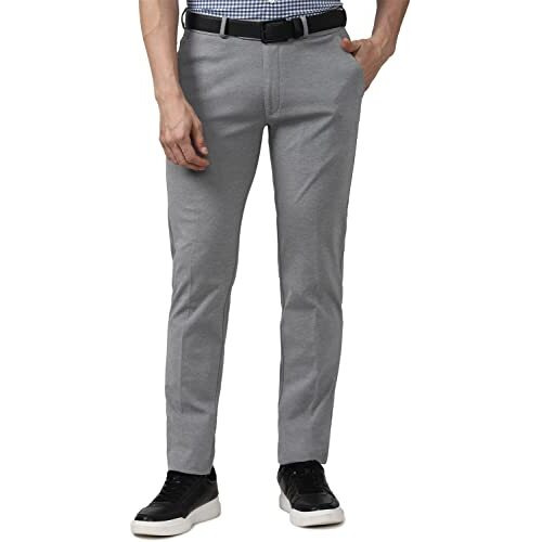 Peter England Men's Formal Stretchable Knit Super Slim Fit Trouser | Comfort Lycra | 360-Degree Stretch Grey