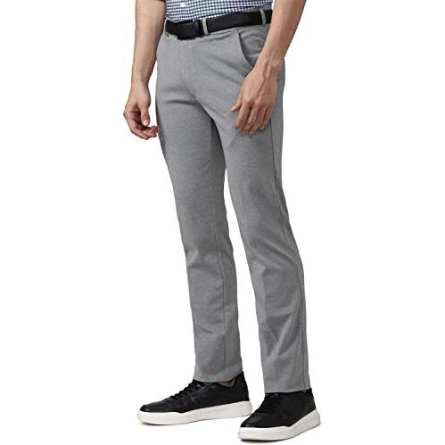 Peter England Men's Formal Stretchable Knit Super Slim Fit Trouser | Comfort Lycra | 360-Degree Stretch Grey