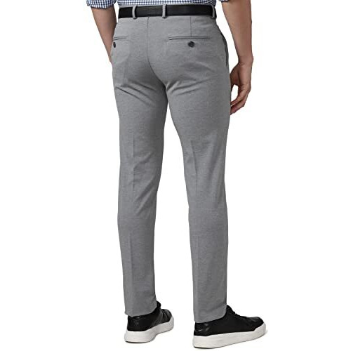 Peter England Men's Formal Stretchable Knit Super Slim Fit Trouser | Comfort Lycra | 360-Degree Stretch Grey