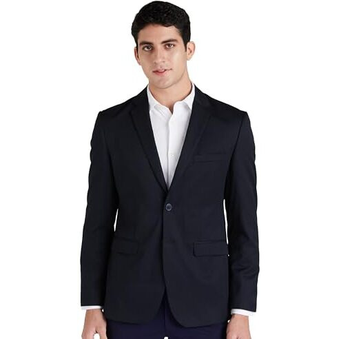 Peter England Men's Neo-Slim Fit Solid Casual Blazer Navy