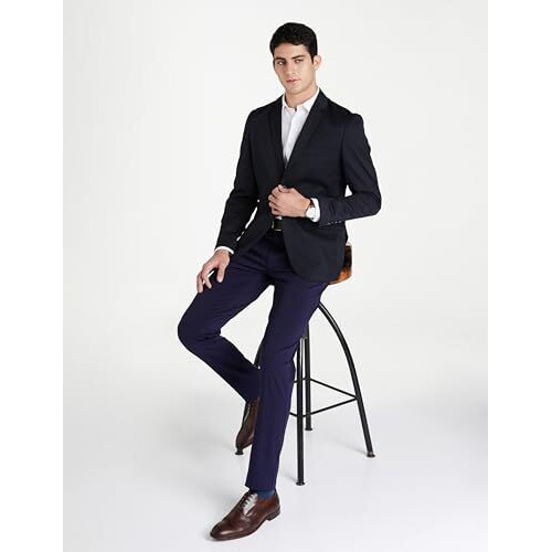 Peter England Men's Neo-Slim Fit Solid Casual Blazer Navy