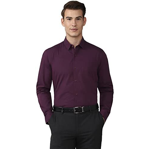 Peter England Men's Solid Regular Fit Shirt (Pesfmnubt16980_Purple 44)