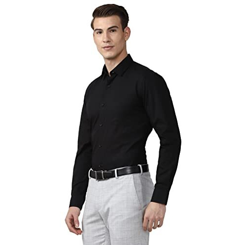 Peter England Cotton Jeans Men's Solid Slim Fit Shirt (Pesfmslb003086_Black 46)