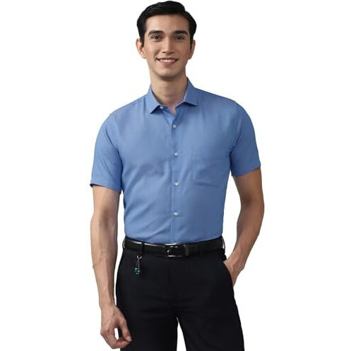 Peter England Men's Solid Slim Fit Shirt (Peshmslb033450_Medium Blue 42)