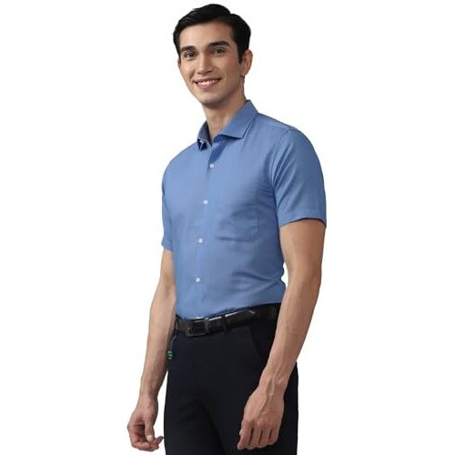 Peter England Men's Solid Slim Fit Shirt (Peshmslb033450_Medium Blue 42)