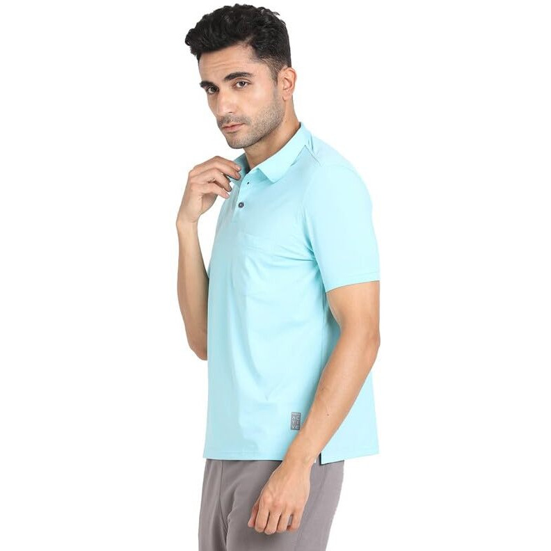 Turtle Men Poly Spandex Melange Blue Half Sleeve Active Solid Polo Tshirt