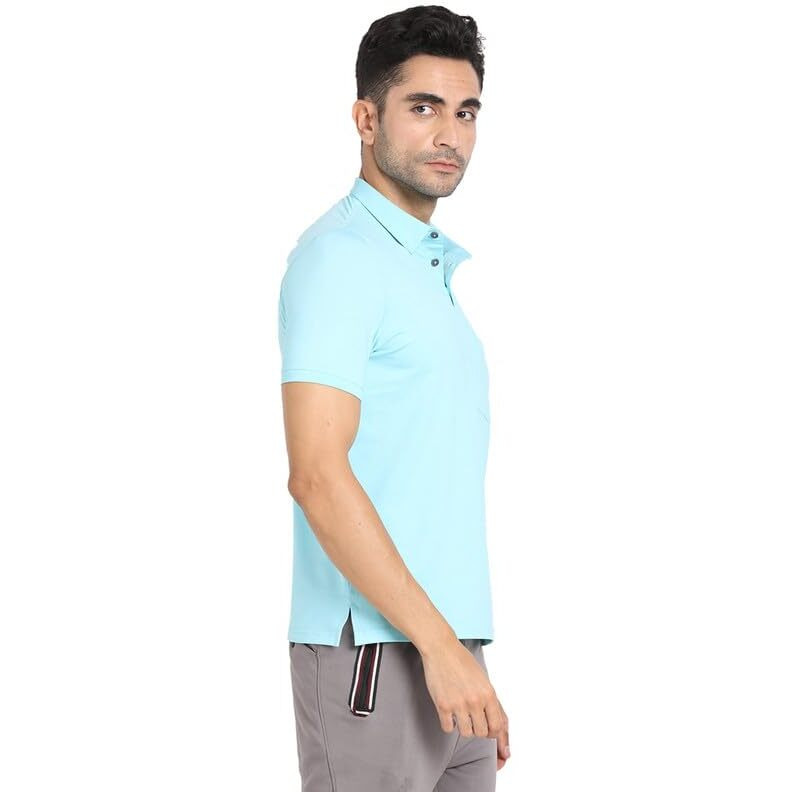 Turtle Men Poly Spandex Melange Blue Half Sleeve Active Solid Polo Tshirt