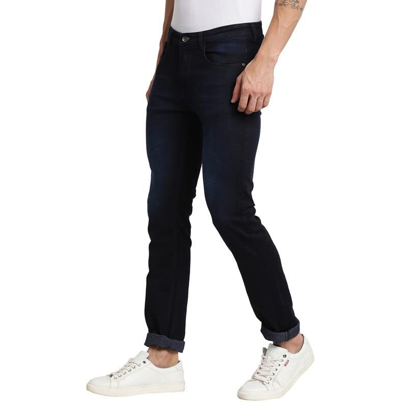 Turtle Men Navy Blue Narrow Fit Solid Jeans