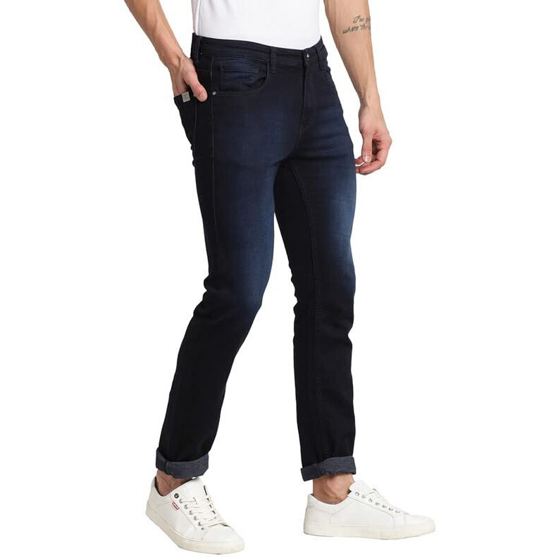 Turtle Men Navy Blue Narrow Fit Solid Jeans