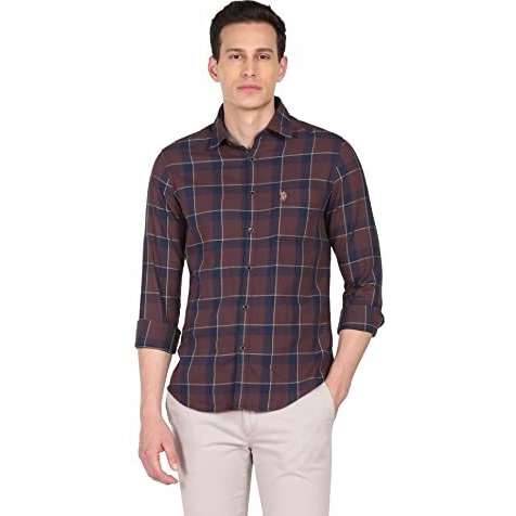 U.S. Polo Assn. Cotton Men's Slim Fit Shirt (Udsht0445_Brown M)