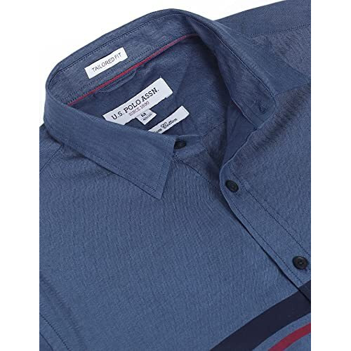 U.S. Polo Assn. Cotton Men's Striped Slim Fit Shirt (Ussht0706_Blue Xl)