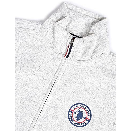 U.S. Polo Assn. Men Cotton Full Sleeve Regular Front Open High Neck Sweatshirt, L (Udsws0223_L_Lt. Grey)