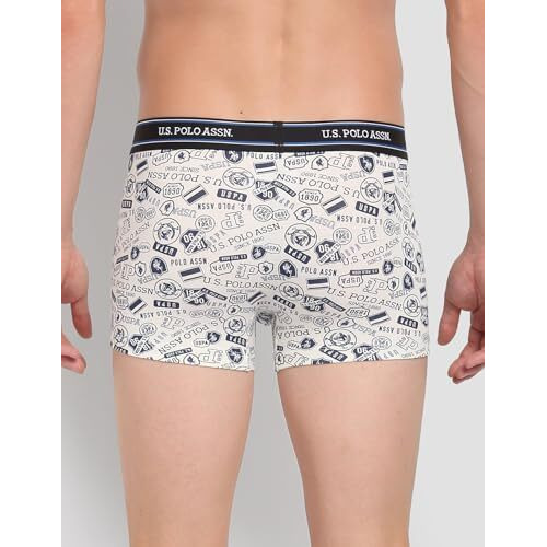 U.S. Polo Assn. Cotton Mens All Over Print Ribbed Jersey I616 Trunks - Pack Of 1 (Ivory-Uspa-Aop M)