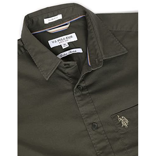 U.S. Polo Assn. Men's Solid Slim Fit Shirt (Usshtc0057_Olive L)