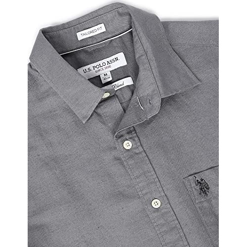 U.S. Polo Assn. Men's Solid Cotton Linen Tailored Fit Spread Collar Casual Shirt (Usshtc0073_Grey_Xl)