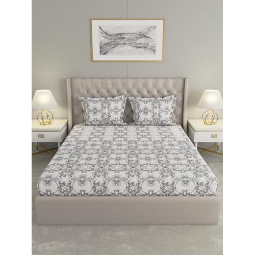 Raymond Home Avenue King Size Bedsheet 120 Tc, Cotton Rich Bedsheet With 2 Pillow Covers (King, Grey)