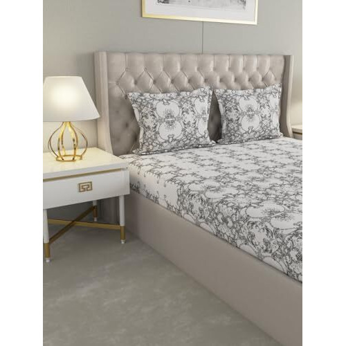 Raymond Home Avenue King Size Bedsheet 120 Tc, Cotton Rich Bedsheet With 2 Pillow Covers (King, Grey)