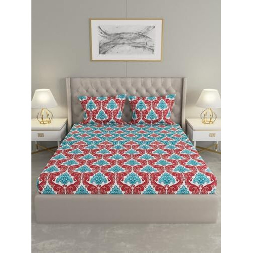 Raymond Home Avenue King Size Bedsheet 120 Tc, Cotton Rich Bedsheet With 2 Pillow Covers (King, Red)